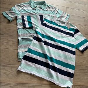 Striped Polo and T-Shirt Set - Green, Blue, White